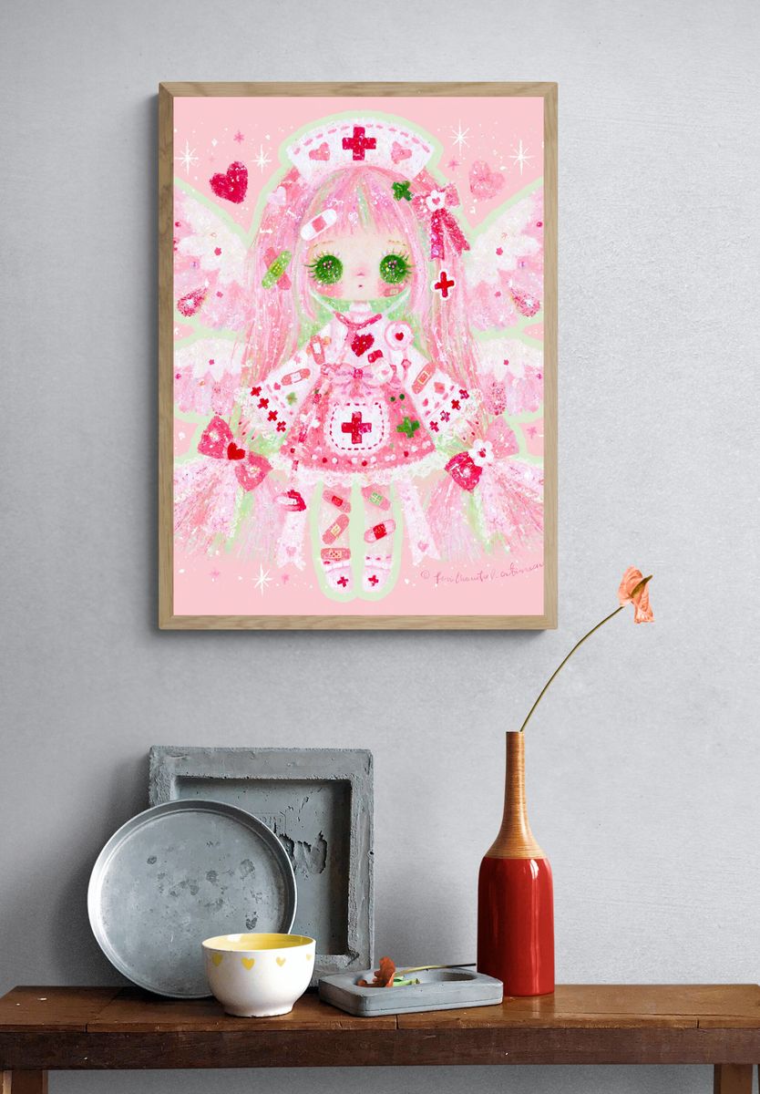 Kawaii Nurse Angel Illustration Poster. — room view 3