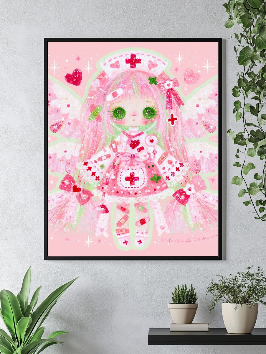 Kawaii Nurse Angel Illustration Poster. — room view 4