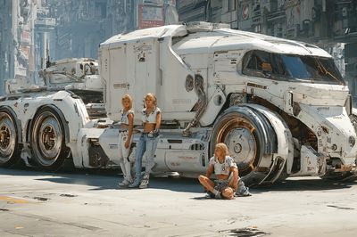 Futuristic Truck Street Scene Poster. poster print