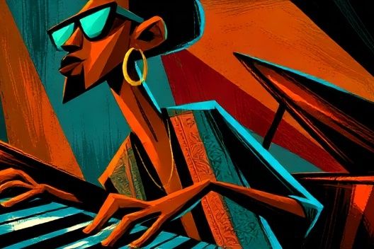 Stylized Jazz Pianist Illustration Poster. poster detail