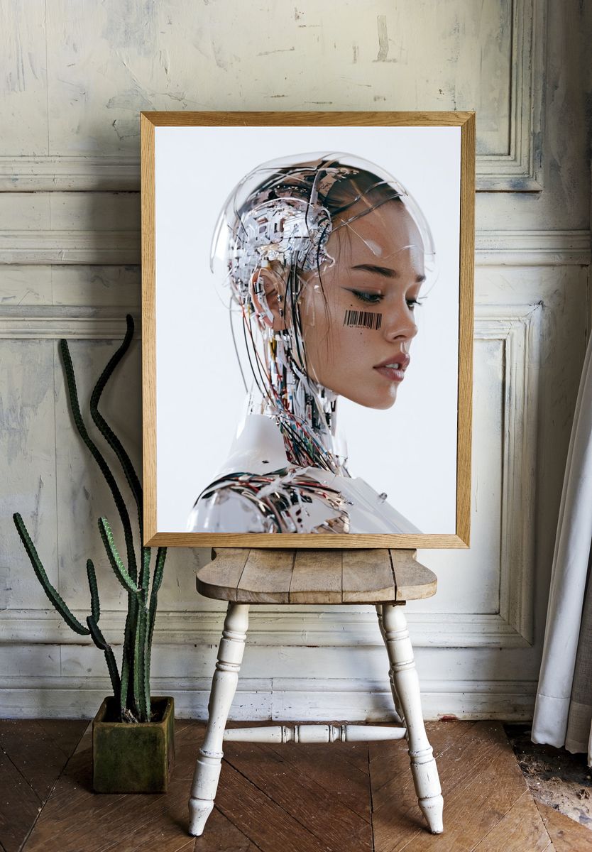 Cybernetic Woman Portrait Print. room preview