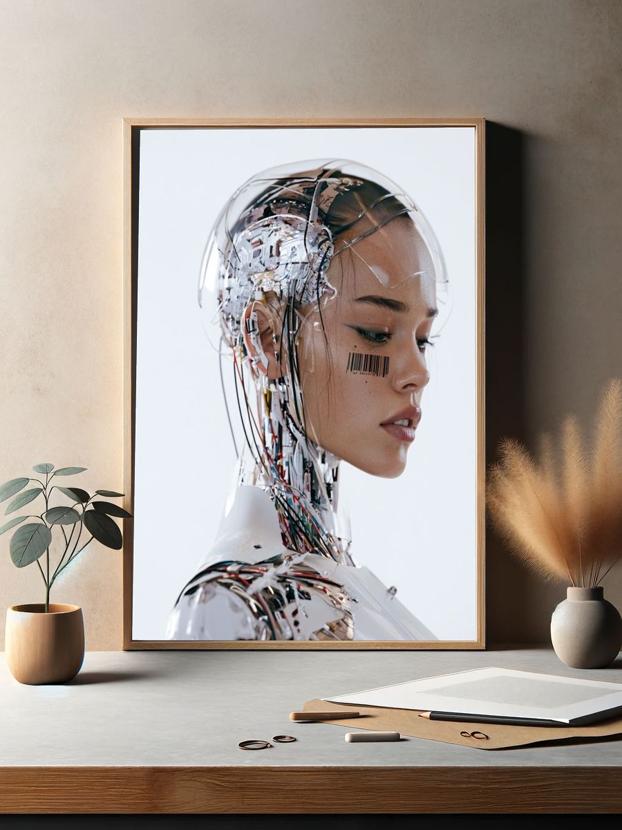 Cybernetic Woman Portrait Print. — room view 2