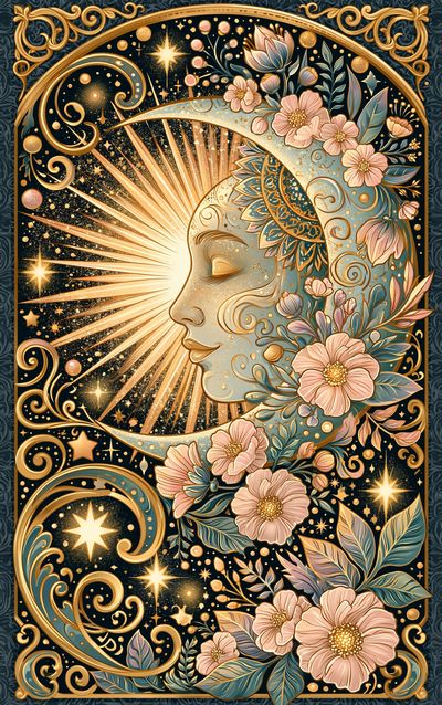 Celestial Moon Floral Illustration Poster. poster print