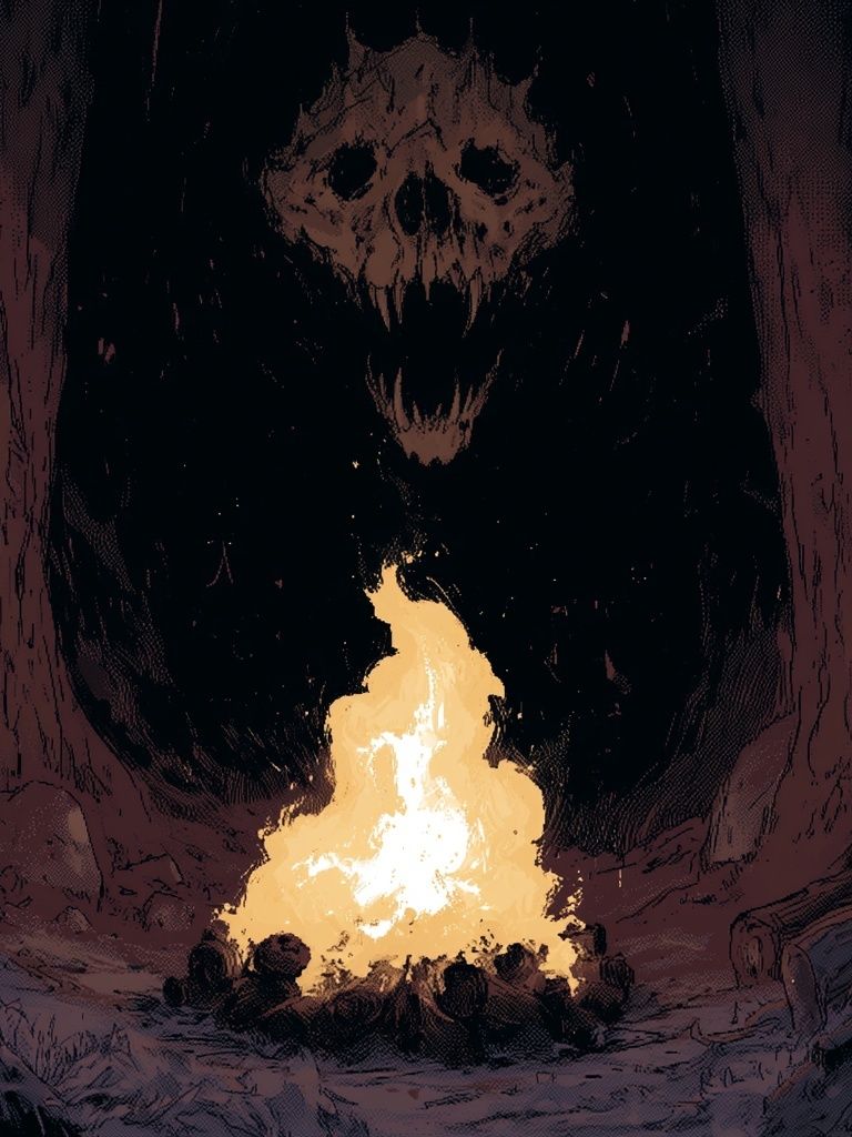 Skull Cave Fire Illustration Poster. poster detail