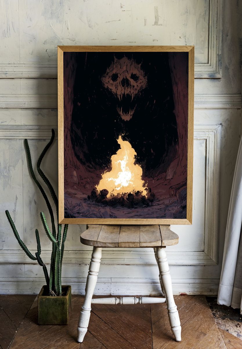 Skull Cave Fire Illustration Poster. room preview