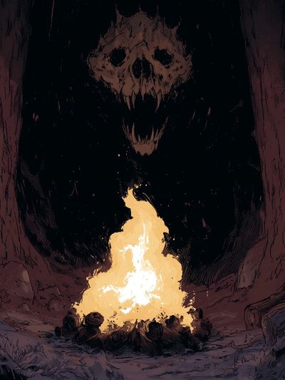 Skull Cave Fire Illustration Poster.