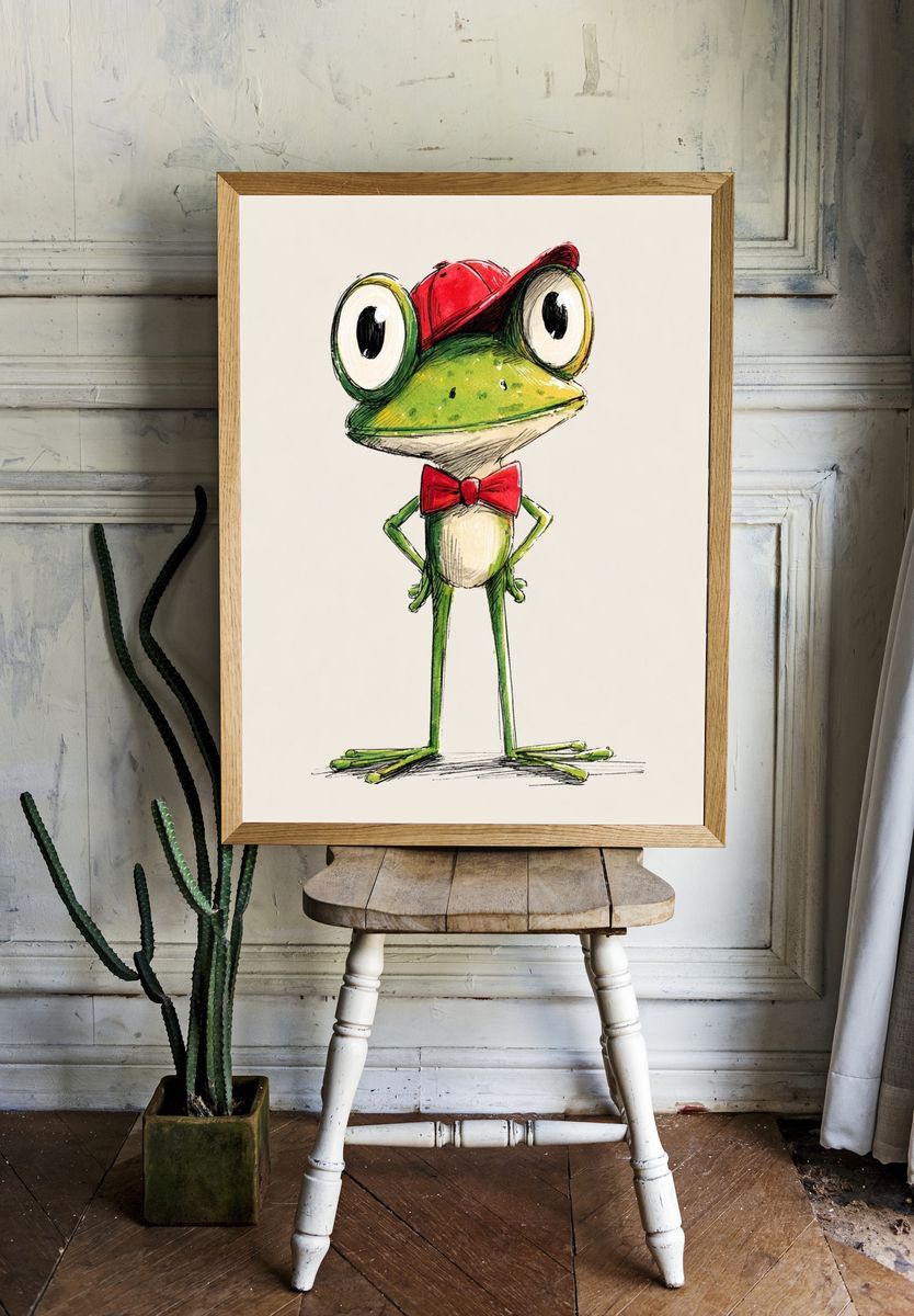 Frog with Red Cap Illustration Poster. room preview
