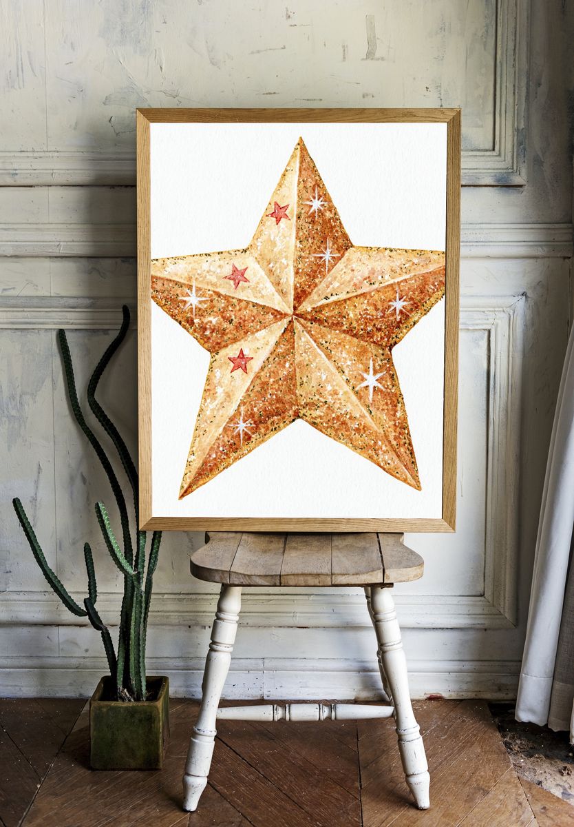Glittering Star Watercolor Print. — room view 1