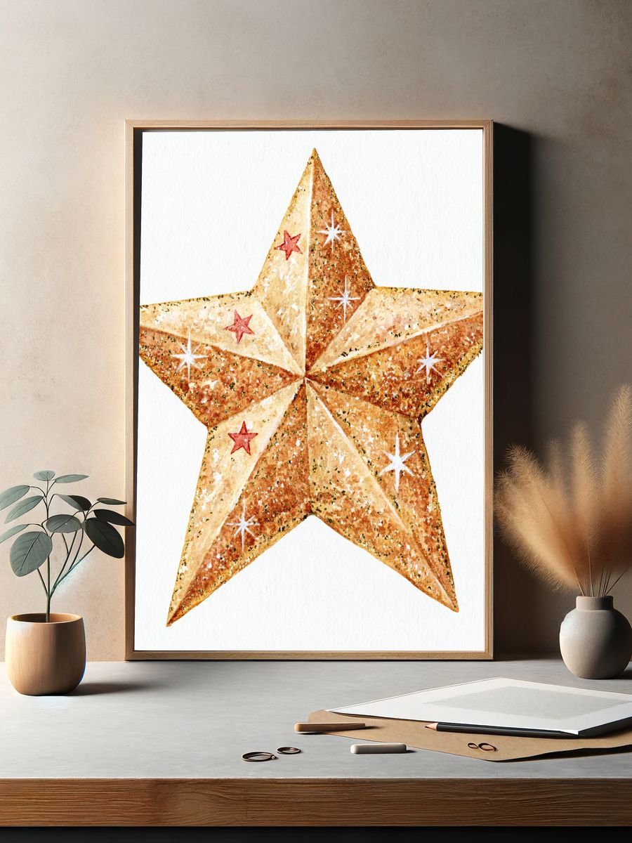 Glittering Star Watercolor Print. — room view 2