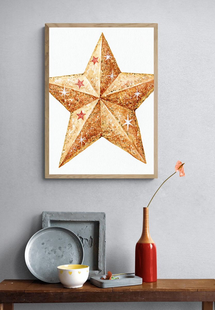 Glittering Star Watercolor Print. — room view 3