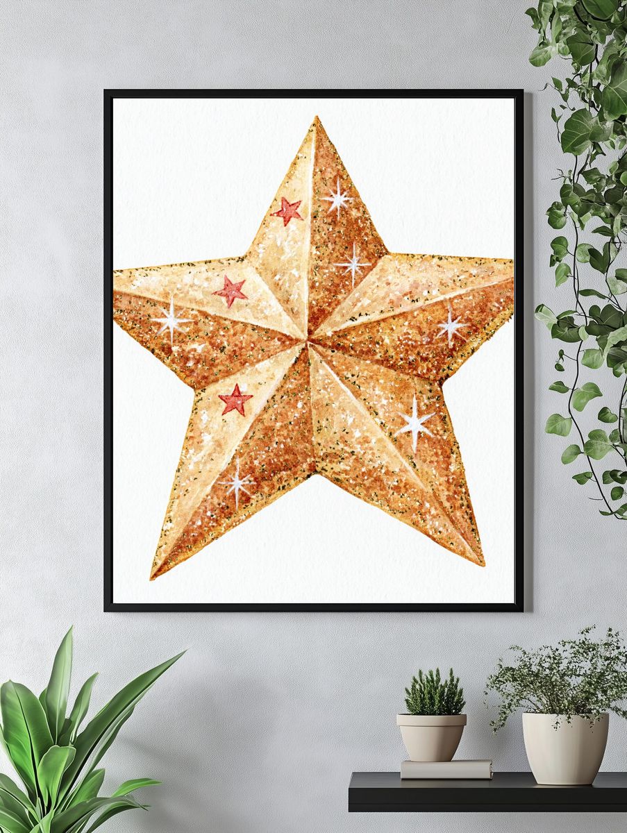 Glittering Star Watercolor Print. — room view 4