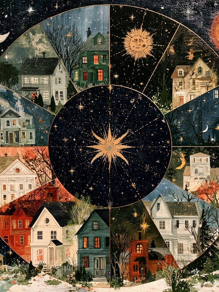 Celestial Village Wheel Print. poster — illustration art