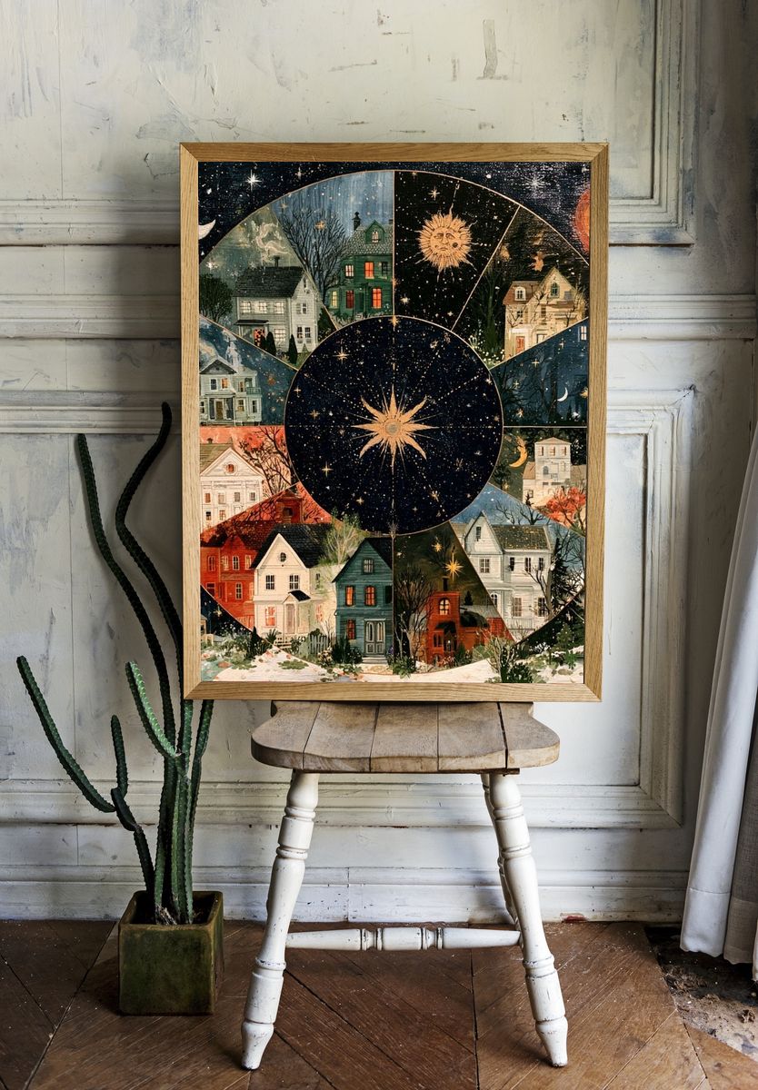 Celestial Village Wheel Print. — room view 1