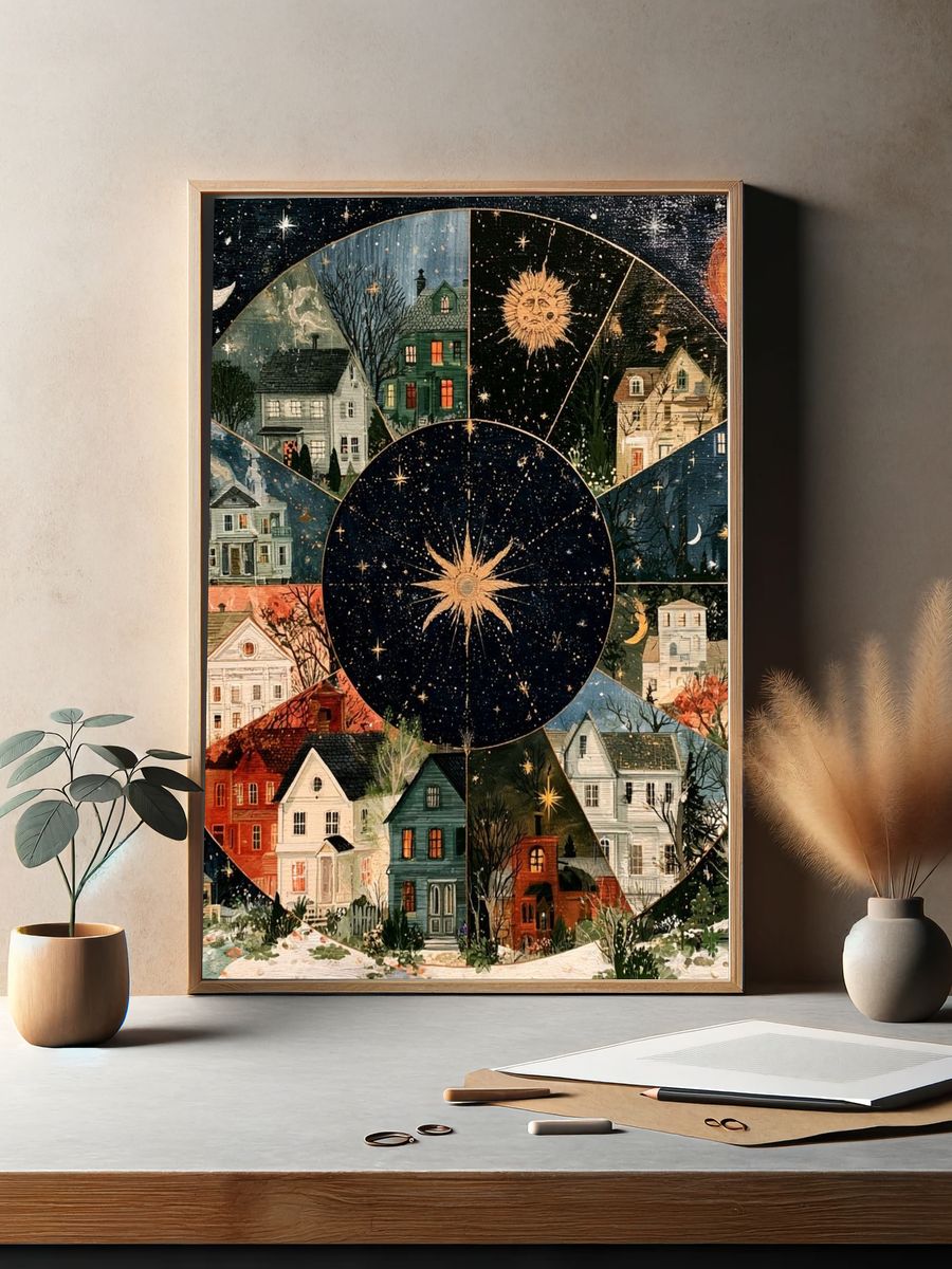 Celestial Village Wheel Print. — room view 2