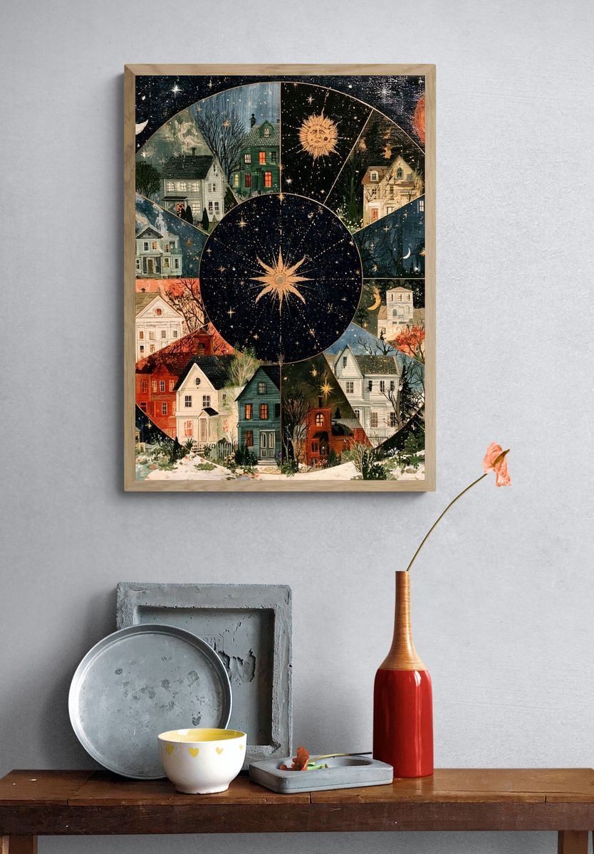 Celestial Village Wheel Print. — room view 3