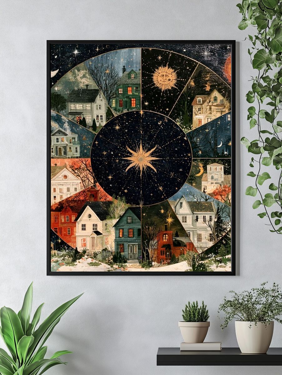 Celestial Village Wheel Print. — room view 4