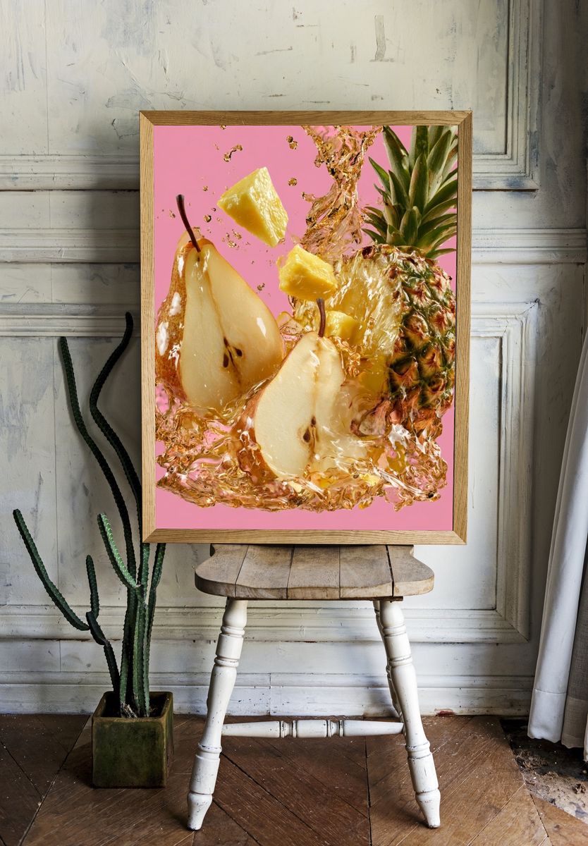 Tropical Fruit Splash Illustration Poster. room preview
