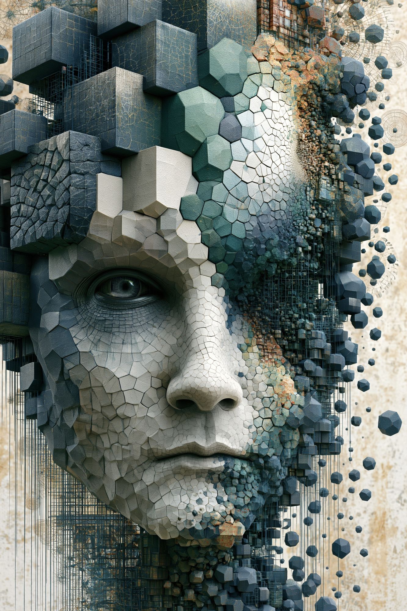 Fragmented Face Digital Art Poster. poster — illustration art