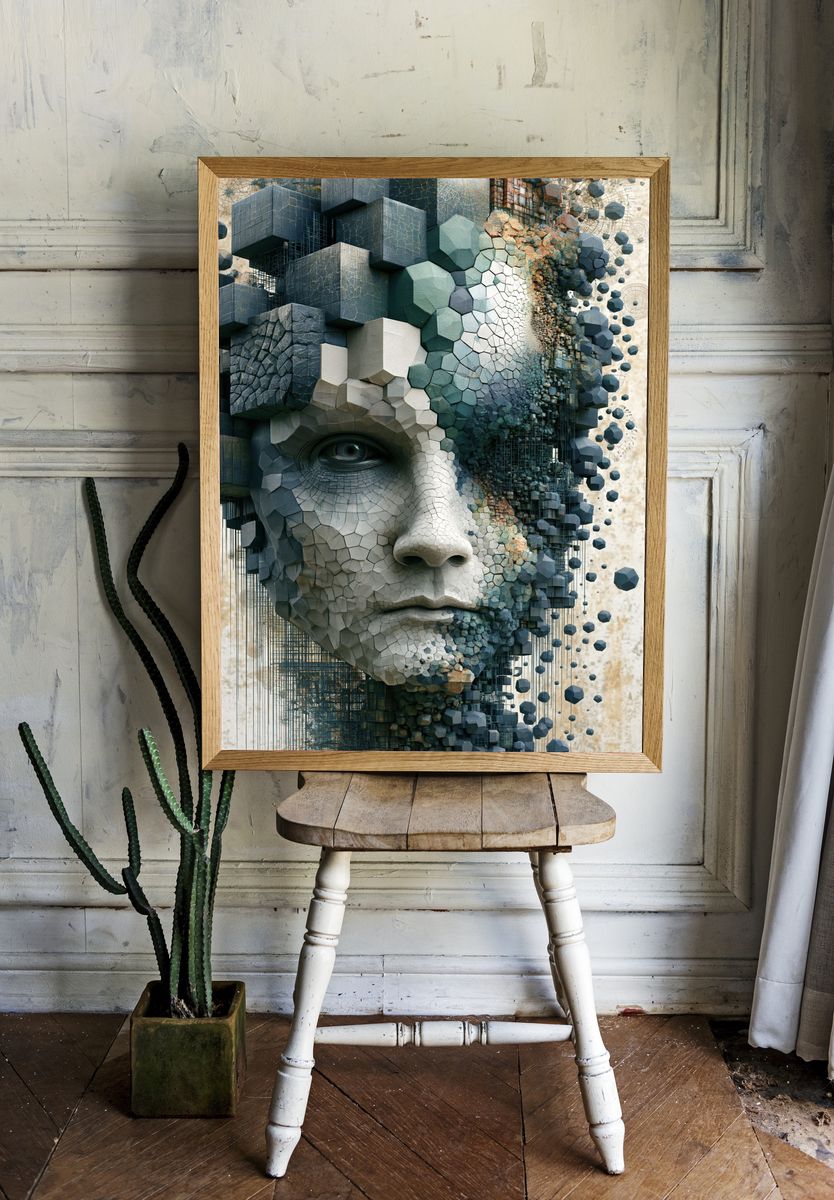 Fragmented Face Digital Art Poster. — room view 1