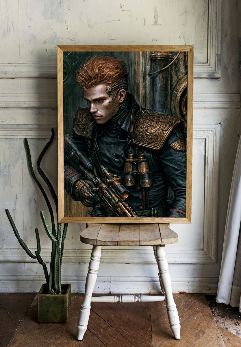 Steampunk Soldier Portrait Print. — room view 1
