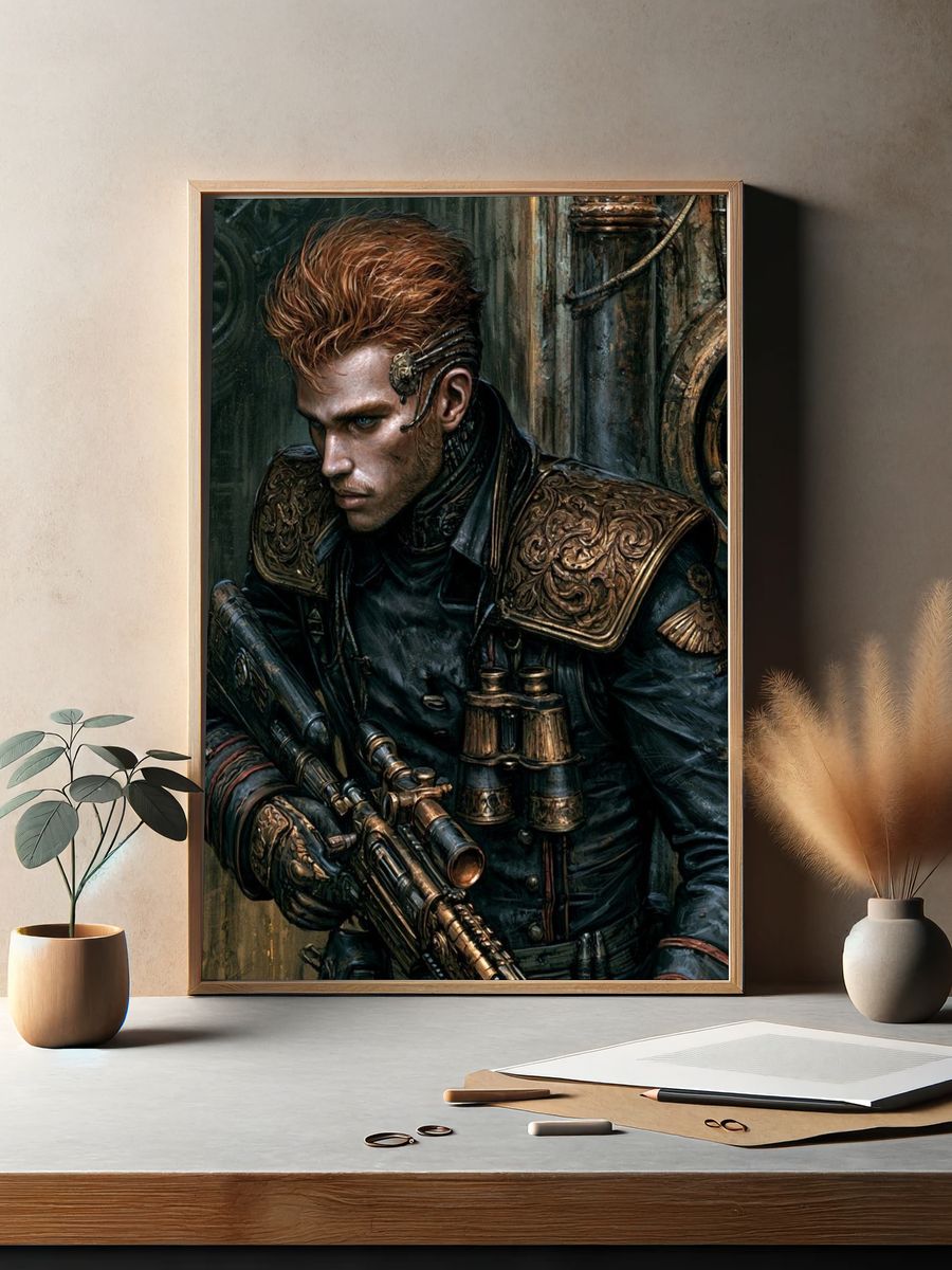 Steampunk Soldier Portrait Print. — room view 2
