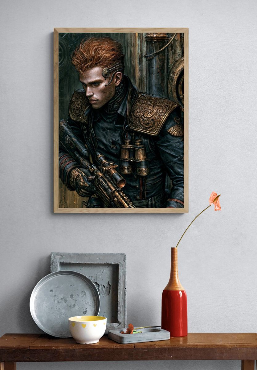Steampunk Soldier Portrait Print. — room view 3