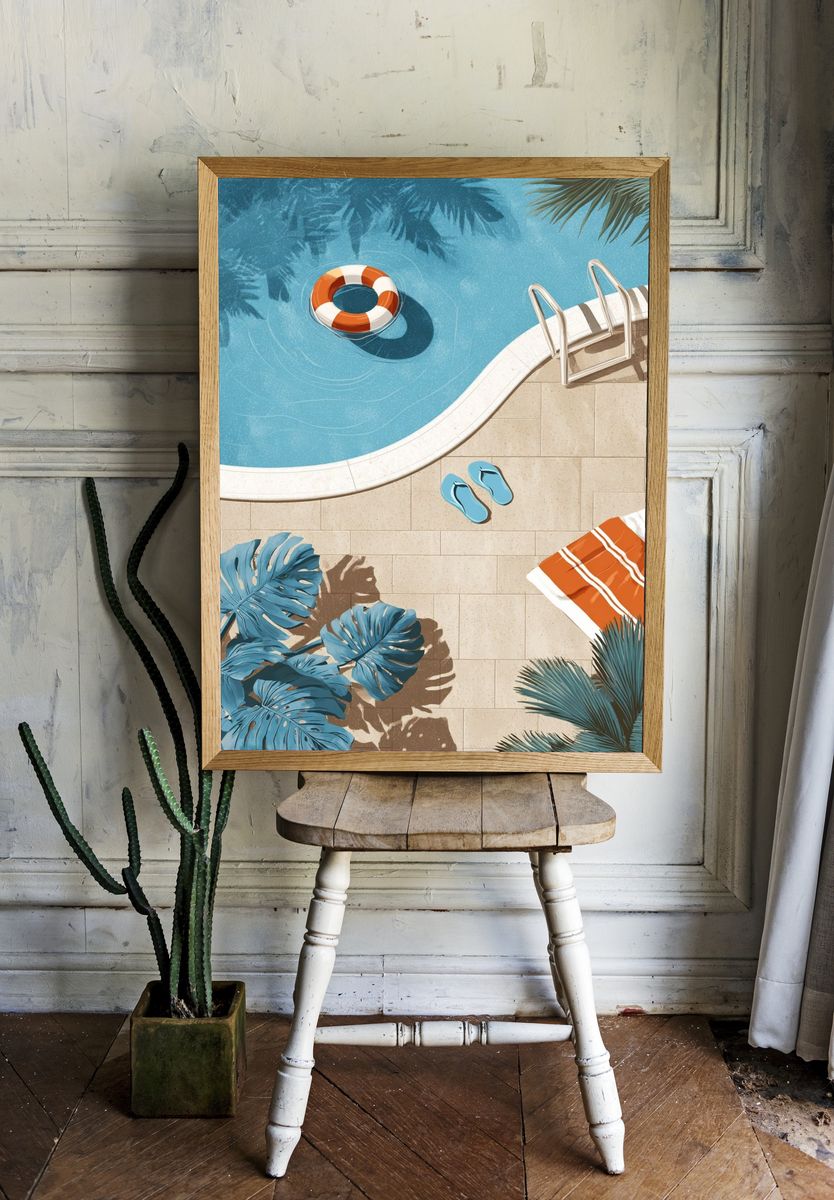 Poolside Summer Illustration Poster. room preview