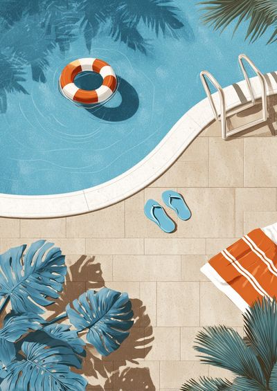 Poolside Summer Illustration Poster. poster print