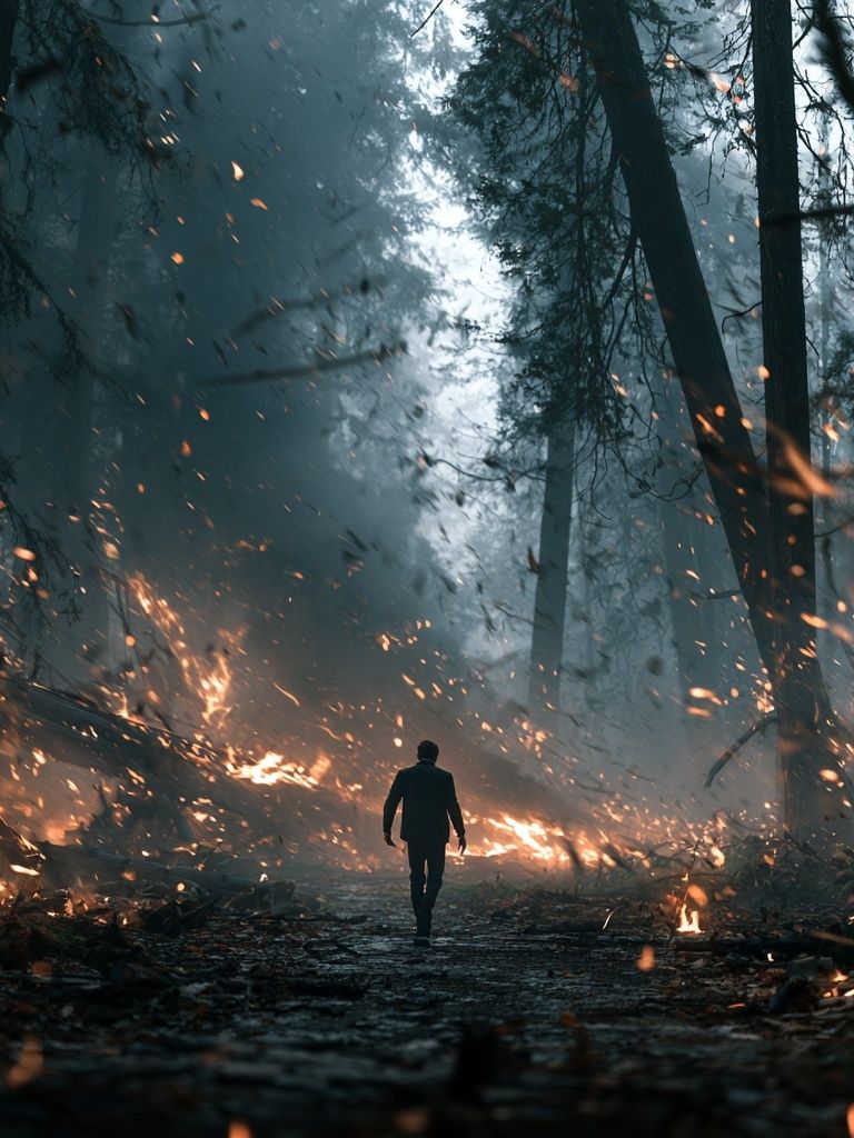 Burning Forest Silhouette Poster. poster — illustration art