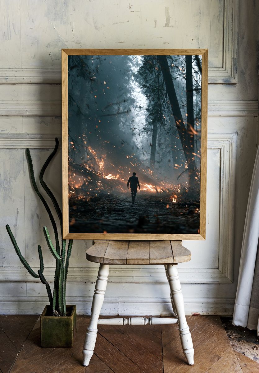 Burning Forest Silhouette Poster. — room view 1