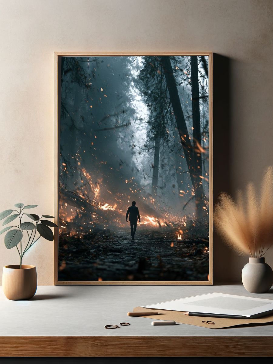 Burning Forest Silhouette Poster. — room view 2