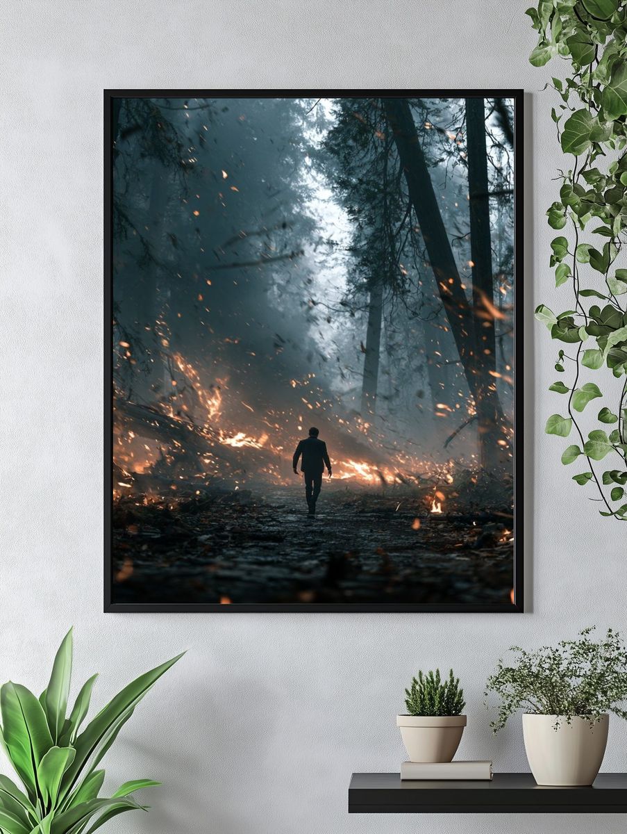 Burning Forest Silhouette Poster. — room view 4
