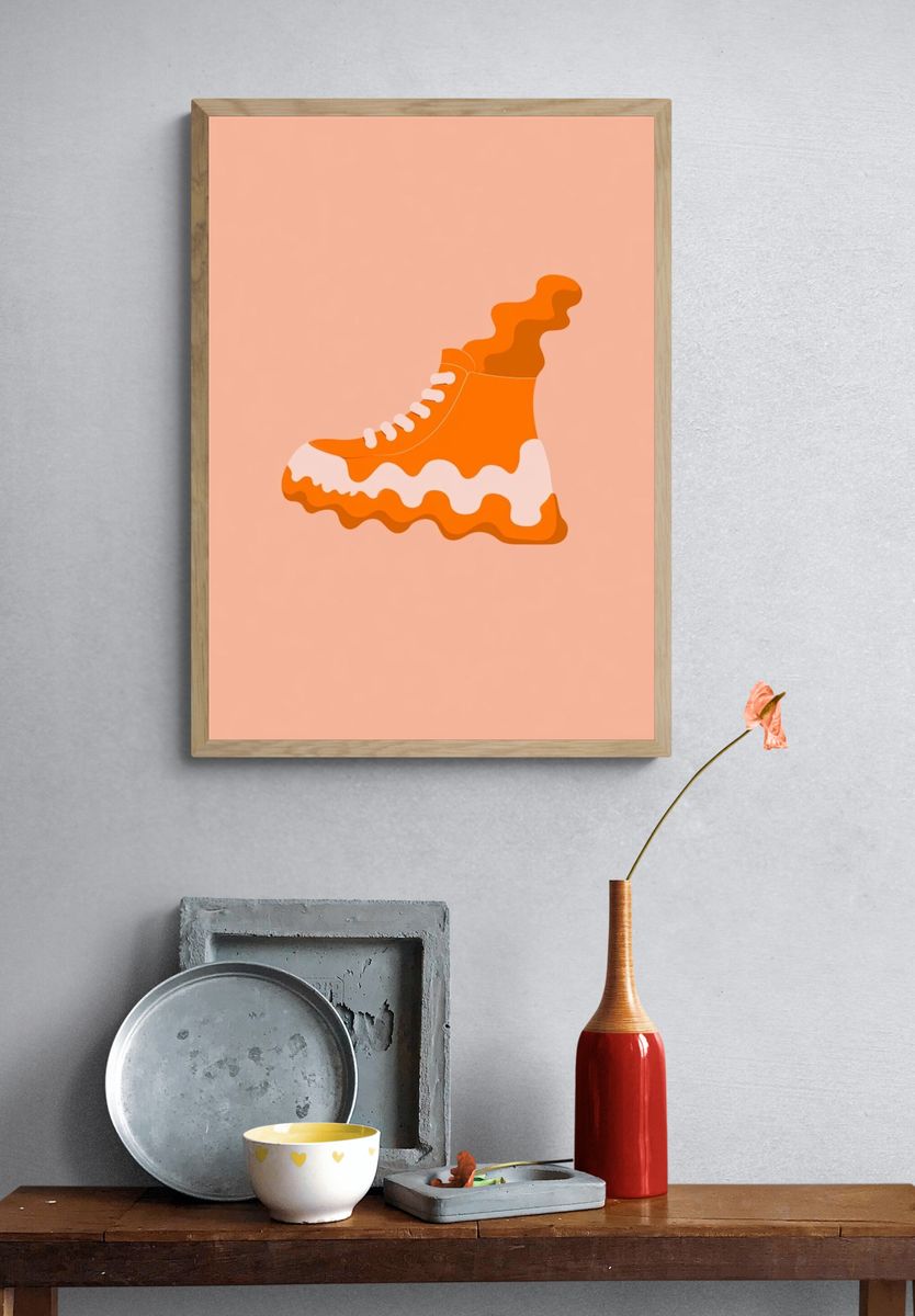 Orange Sneaker Illustration Poster. — room view 3