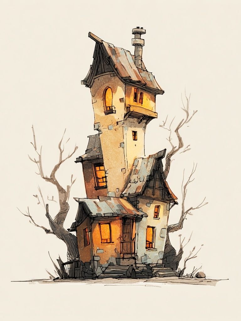 Whimsical Tower House Illustration Poster. poster detail