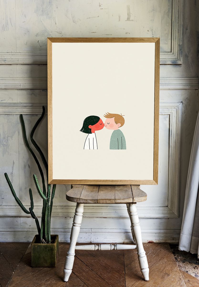 Kissing Couple Nursery Print. — room view 1