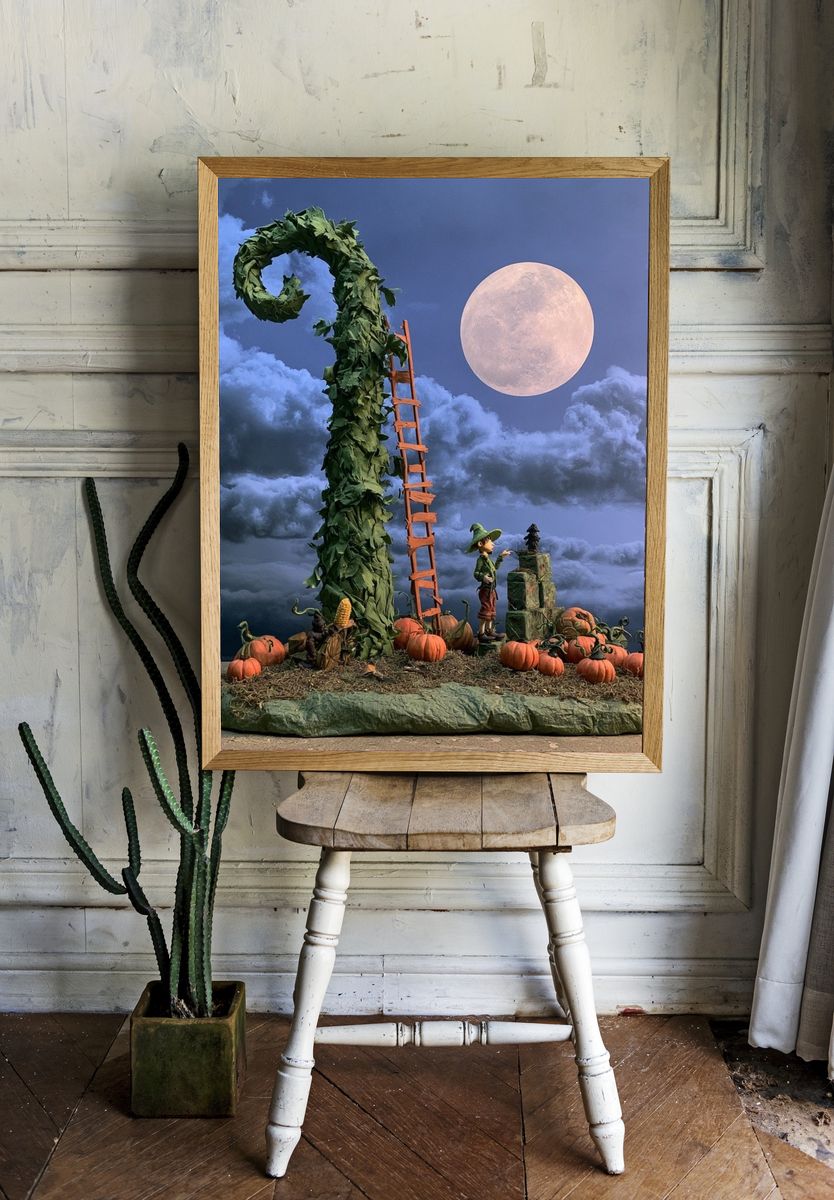 Moonlit Pumpkin Harvest Illustration Poster. — room view 1