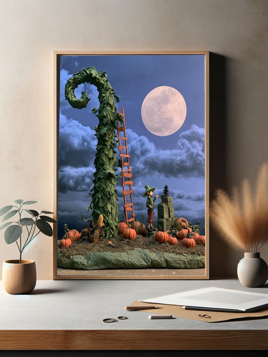 Moonlit Pumpkin Harvest Illustration Poster. — room view 2