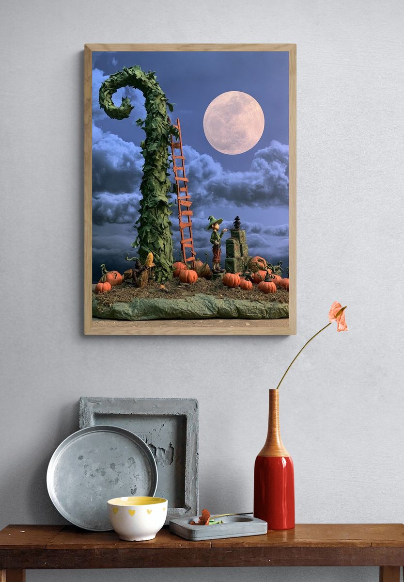 Moonlit Pumpkin Harvest Illustration Poster. — room view 3