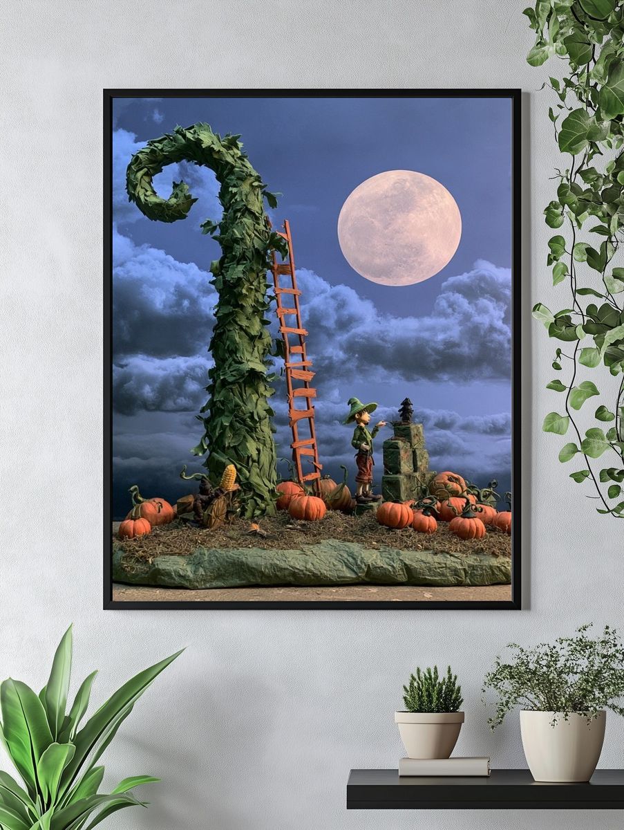 Moonlit Pumpkin Harvest Illustration Poster. — room view 4