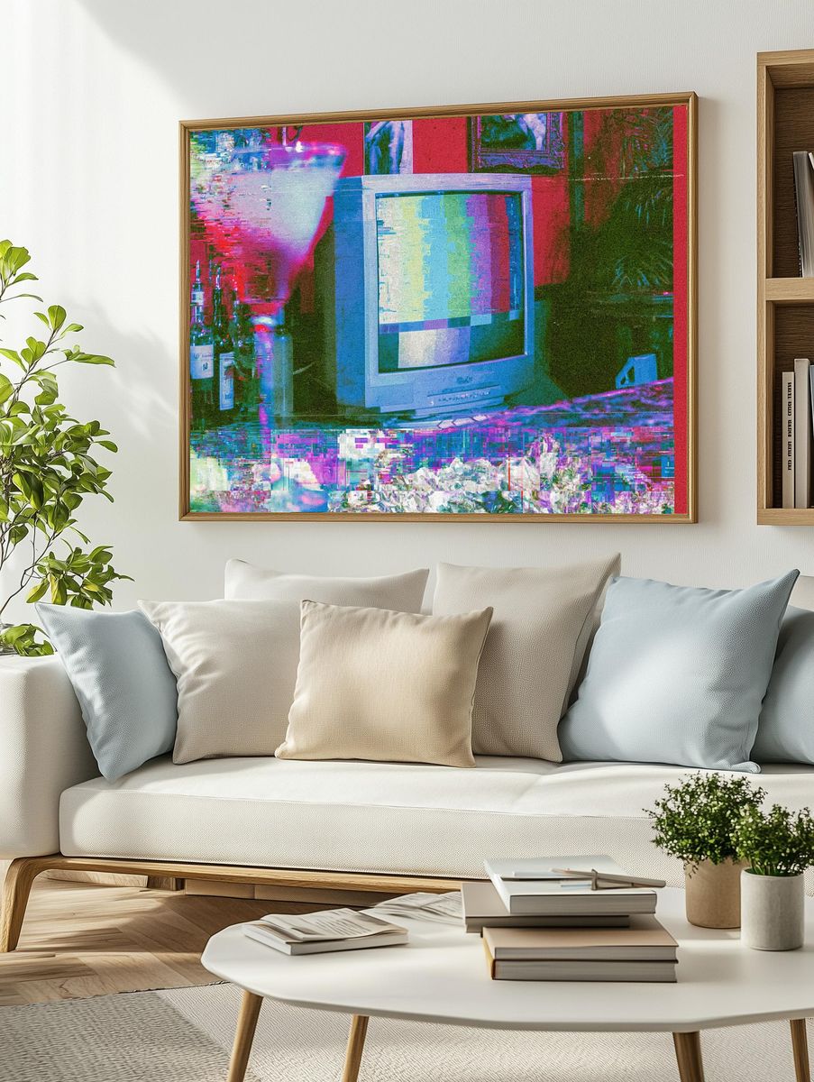 Glitch TV Static Illustration Print. — room view 2
