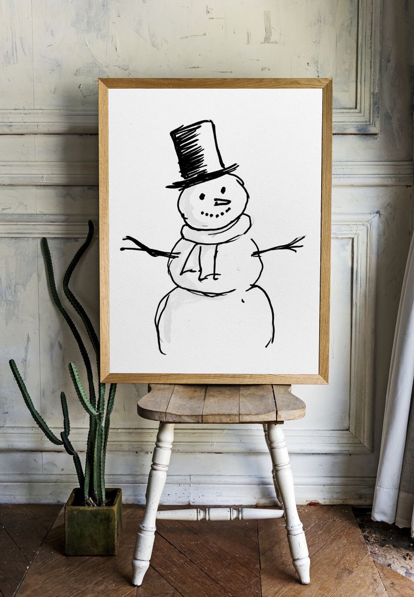 Snowman Line-Art Poster. — room view 1
