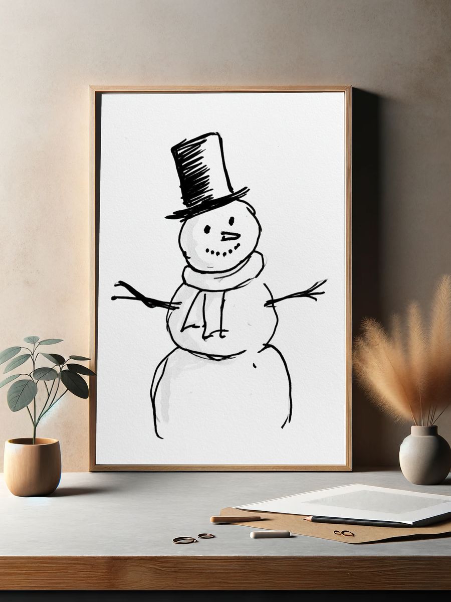 Snowman Line-Art Poster. — room view 2