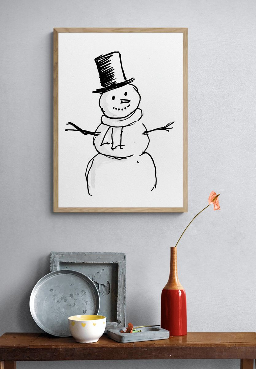 Snowman Line-Art Poster. — room view 3