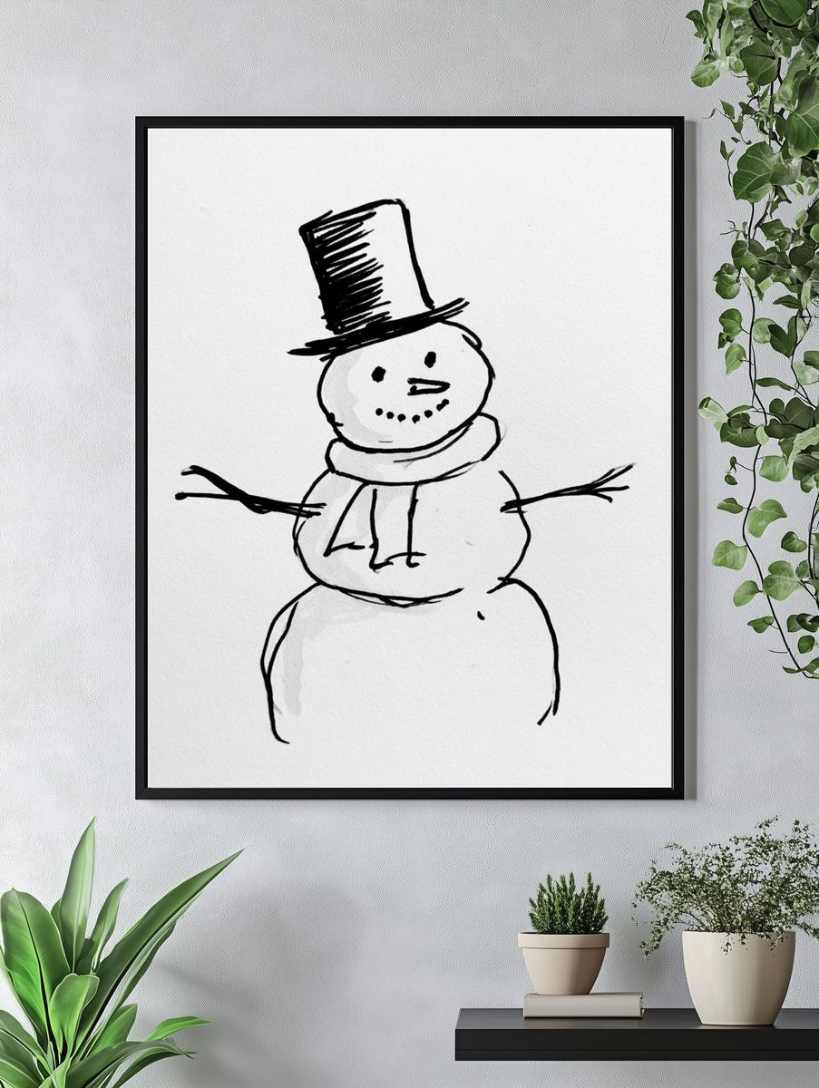 Snowman Line-Art Poster. — room view 4