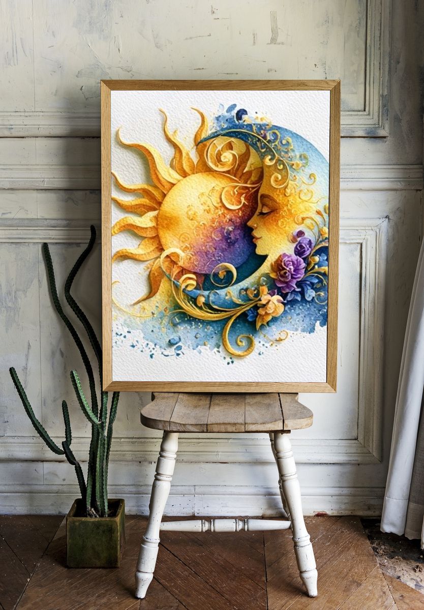 Sun and Moon Harmony Illustration Poster. — room view 1