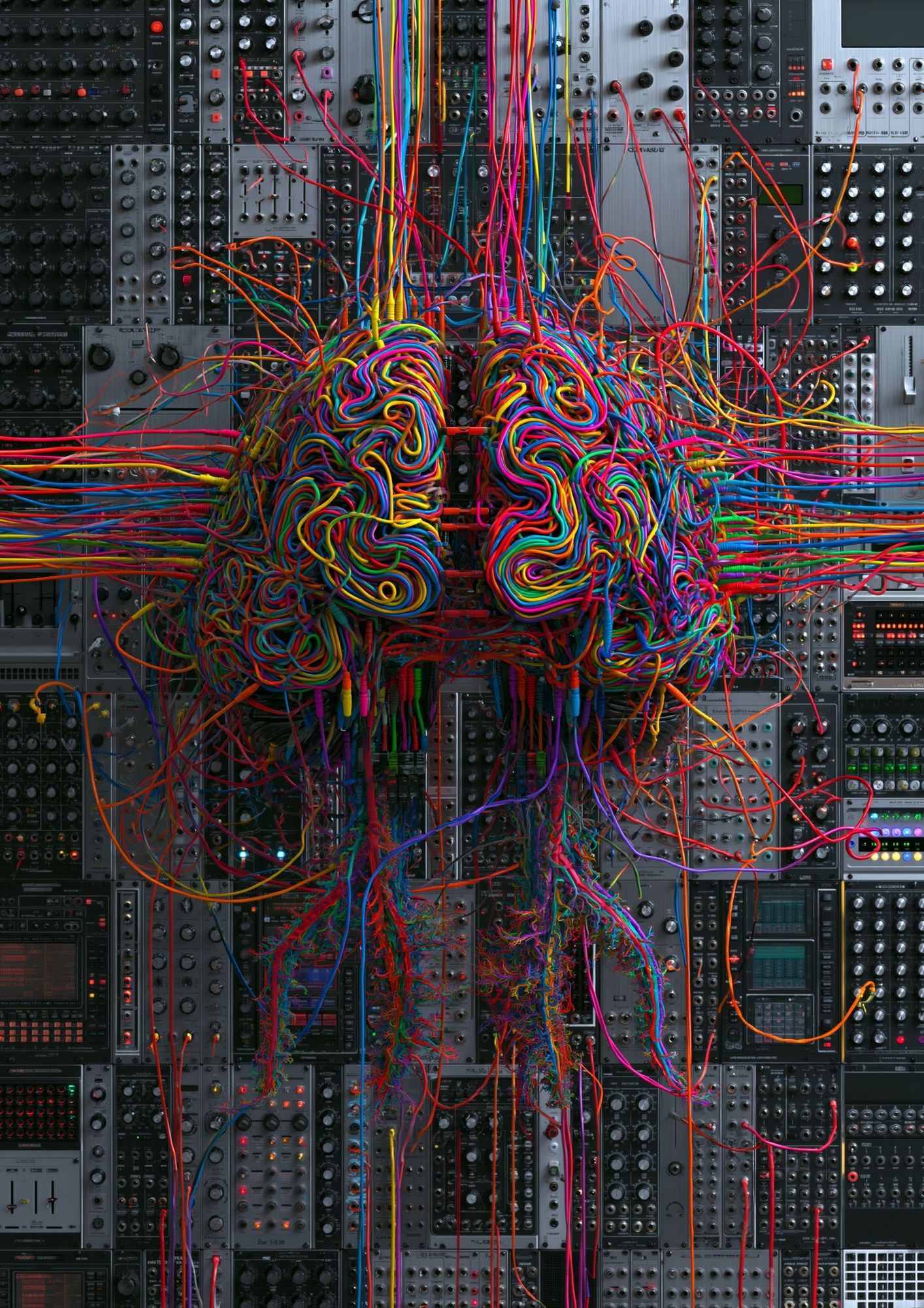Neon Cable Brain Illustration Poster. poster — illustration art