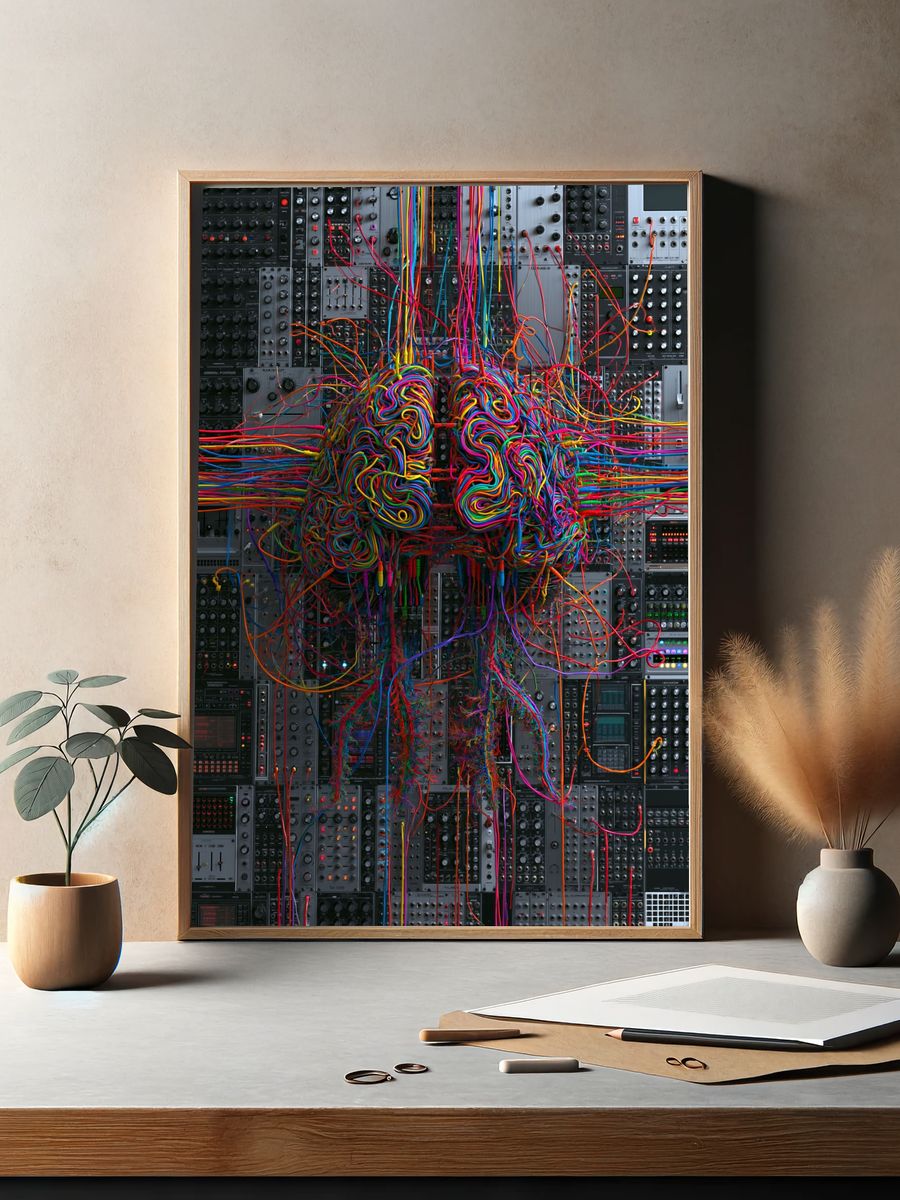 Neon Cable Brain Illustration Poster. — room view 2