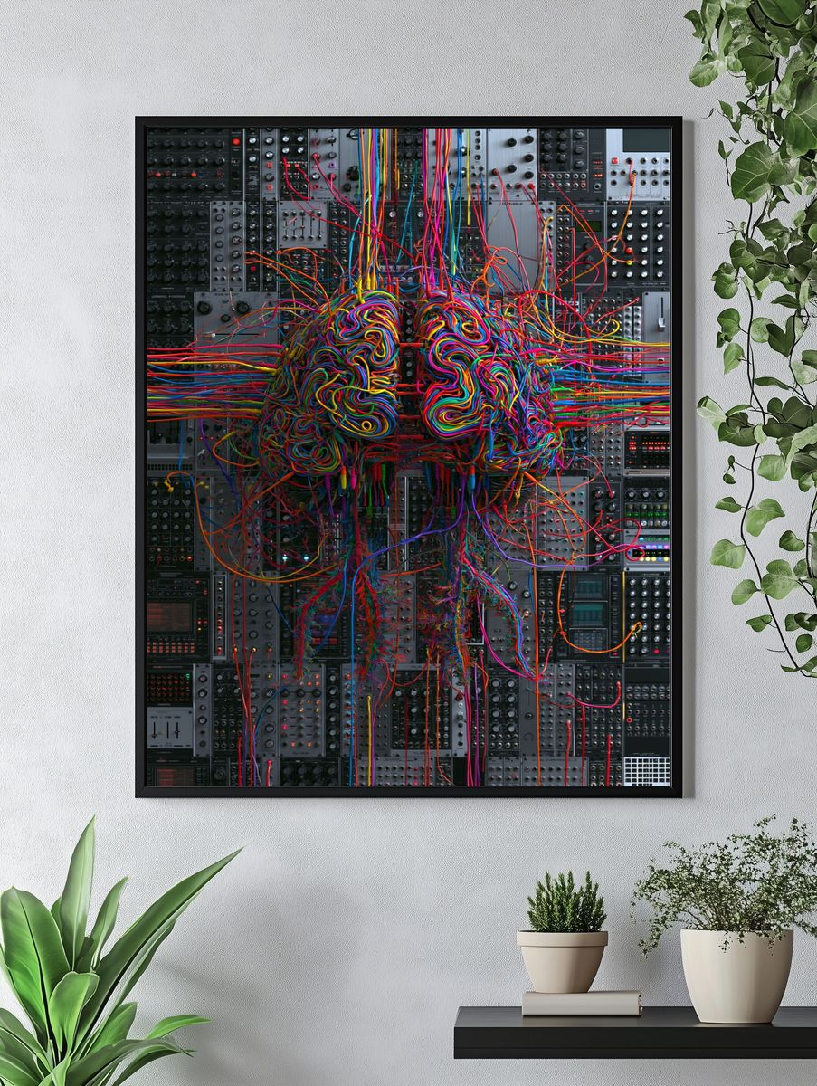 Neon Cable Brain Illustration Poster. — room view 4