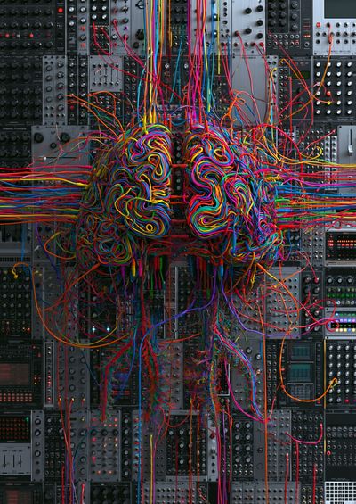 Neon Cable Brain Illustration Poster. poster