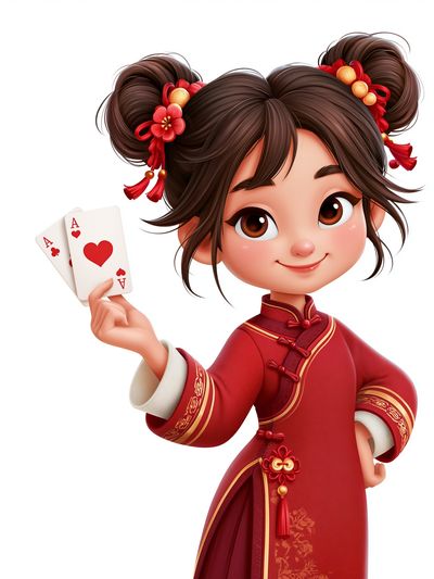 Lucky Girl with Cards Illustration Poster.